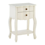 White Wooden 2-Drawer Bedside Table with Brass Finished Handles | Loire