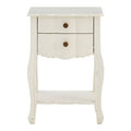 White Wooden 2-Drawer Bedside Table with Brass Finished Handles | Loire