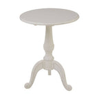 Weathered White Finish Round Bayur Wood Pedestal Table | Loire