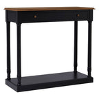 Natural Wooden Top and Black Bayur Wood 1-Drawer Console Table with Brass Handles | Loire