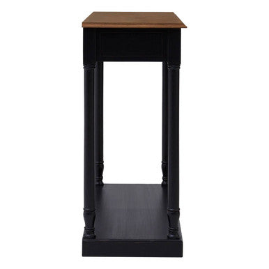 Natural Wooden Top and Black Bayur Wood 1-Drawer Console Table with Brass Handles | Loire