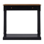 Natural Wooden Top and Black Bayur Wood 1-Drawer Console Table with Brass Handles | Loire