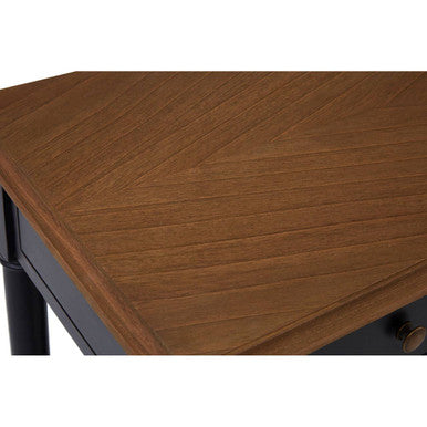 Natural Wooden Top and Black Bayur Wood 1-Drawer Console Table with Brass Handles | Loire