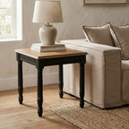 Black Side Table with Textured Bayur Wood and Carved Detail | Loire