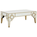 Antique Motif Mirrored Glass Coffee Table with Natural Gold Tone Border | Knightsbridge