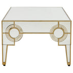 Antique Motif Mirrored Glass Coffee Table with Natural Gold Tone Border | Knightsbridge