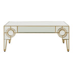 Antique Motif Mirrored Glass Coffee Table with Natural Gold Tone Border | Knightsbridge