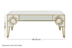 Antique Motif Mirrored Glass Coffee Table with Natural Gold Tone Border | Knightsbridge