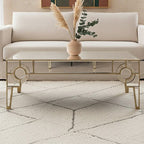 Antique Motif Mirrored Glass Coffee Table with Natural Gold Tone Border | Knightsbridge