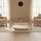 Antique Motif Mirrored Glass Coffee Table with Natural Gold Tone Border | Knightsbridge