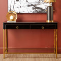 Gloss Black Wooden Cabinet Console Table with 2 Drawers and Gold Metal Frame | Kensington Townhouse