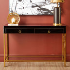 Gloss Black Wooden Cabinet Console Table with 2 Drawers and Gold Metal Frame | Kensington Townhouse