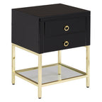 Gloss Black Wooden Cabinet Side Table with 2 Drawers and Gold Metal Frame | Kensington Townhouse