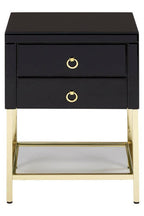 Gloss Black Wooden Cabinet Side Table with 2 Drawers and Gold Metal Frame | Kensington Townhouse