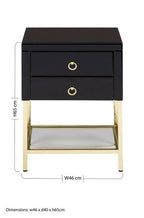 Gloss Black Wooden Cabinet Side Table with 2 Drawers and Gold Metal Frame | Kensington Townhouse