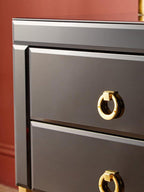 Gloss Black Wooden Cabinet Side Table with 2 Drawers and Gold Metal Frame | Kensington Townhouse