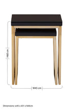 Set of 2 Glossy Black Tops Wooden Nesting Tables with Gold Finish Iron Base | Kensington Townhouse