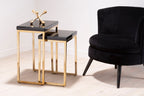 Set of 2 Glossy Black Tops Wooden Nesting Tables with Gold Finish Iron Base | Kensington Townhouse