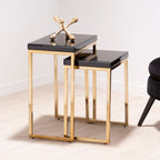Set of 2 Glossy Black Tops Wooden Nesting Tables with Gold Finish Iron Base | Kensington Townhouse