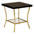 Black Mirror Glass Top and Wooden Side Table with Reflective Gold Curved Iron Legs | Kensington Townhouse