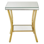 Glossy Black Top Mirror Side Table with Reflective Gold Curved Iron Legs | Kensington Townhouse