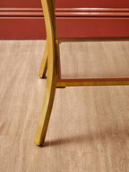 Glossy Black Top Mirror Side Table with Reflective Gold Curved Iron Legs | Kensington Townhouse