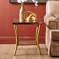 Glossy Black Top Mirror Side Table with Reflective Gold Curved Iron Legs | Kensington Townhouse