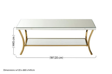 Silver Mirrored Top Coffee Table with Gold Metal Curved Legs | Kensington Townhouse