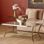 Silver Mirrored Top Coffee Table with Gold Metal Curved Legs | Kensington Townhouse