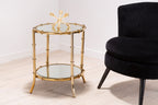 Clear Mirrored Top Side Table with Ring Clasp Detail and Gold Finish Iron Base | Kensington Townhouse