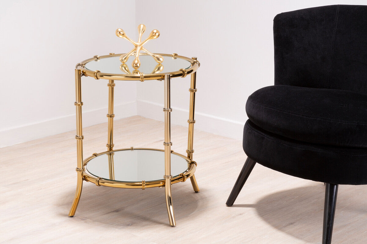 Clear Mirrored Top Side Table with Ring Clasp Detail and Gold Finish Iron Base | Kensington Townhouse