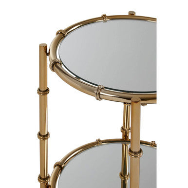 Clear Mirrored Top Side Table with Ring Clasp Detail and Gold Finish Iron Base | Kensington Townhouse