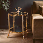 Clear Mirrored Top Side Table with Ring Clasp Detail and Gold Finish Iron Base | Kensington Townhouse