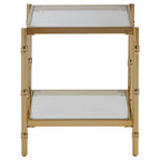 Clear Mirrored Two-Tier Square Side Table with Gold Finish Iron Frame, Kensington Townhouse