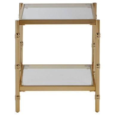 Clear Mirrored Two-Tier Square Side Table with Gold Finish Iron Frame, Kensington Townhouse