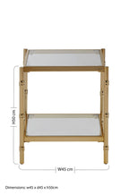 Clear Mirrored Two-Tier Square Side Table with Gold Finish Iron Frame, Kensington Townhouse