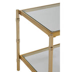 Clear Mirrored Two-Tier Square Side Table with Gold Finish Iron Frame, Kensington Townhouse