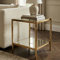 Clear Mirrored Two-Tier Square Side Table with Gold Finish Iron Frame, Kensington Townhouse