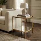 Clear Mirrored Two-Tier Square Side Table with Gold Finish Iron Frame, Kensington Townhouse