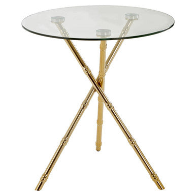 Clear Glass Top Side Table with Gold Bamboo Style Legs | Kensington Townhouse