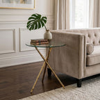 Clear Glass Top Side Table with Gold Bamboo Style Legs | Kensington Townhouse