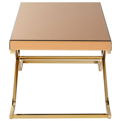 Light Brown Glass Top Coffee Table with Gold Finish Iron Frame | Kensington Townhouse
