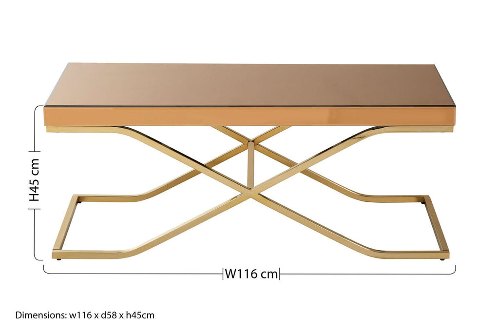 Light Brown Glass Top Coffee Table with Gold Finish Iron Frame | Kensington Townhouse