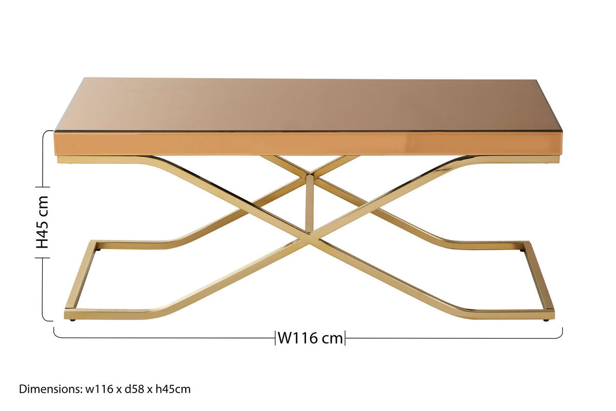 Light Brown Glass Top Coffee Table with Gold Finish Iron Frame | Kensington Townhouse