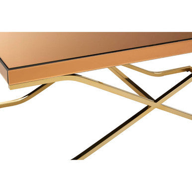 Light Brown Glass Top Coffee Table with Gold Finish Iron Frame | Kensington Townhouse