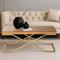 Light Brown Glass Top Coffee Table with Gold Finish Iron Frame | Kensington Townhouse