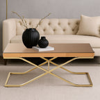 Light Brown Glass Top Coffee Table with Gold Finish Iron Frame | Kensington Townhouse