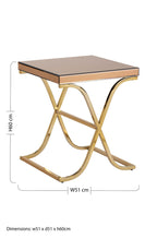 Brown Square Glass Top Side Table with Gold Finish Metallic X-Shaped Base, Kensington Townhouse