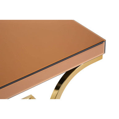 Brown Square Glass Top Side Table with Gold Finish Metallic X-Shaped Base, Kensington Townhouse