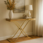 Brown Glass Top Console Table with Gold Iron Frame | Kensington Townhouse